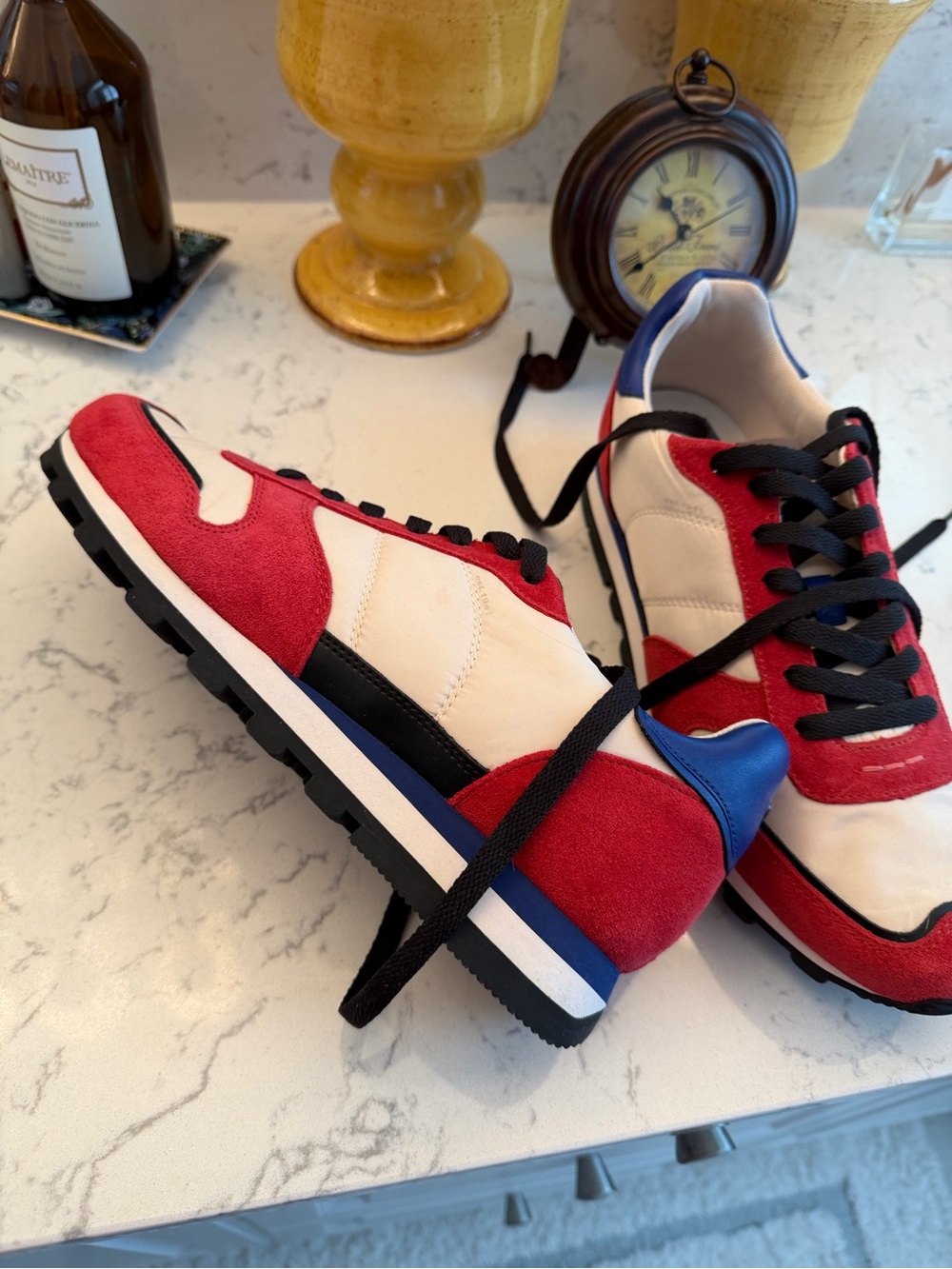 Men's Red, White & Blue Casual Sneakers with Black Laces - Picture 2 of 4